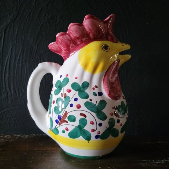 Vintage Hand-Painted Rooster Pitcher 8.5" Ceramic Pottery Made In Italy 16 fl oz - Picture 3 of 7